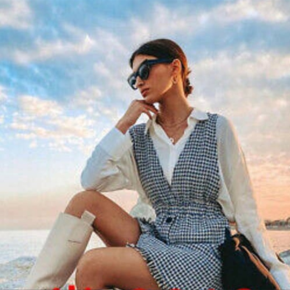 Blue and white PINAFORE DRESS Zara M Bloggers fav